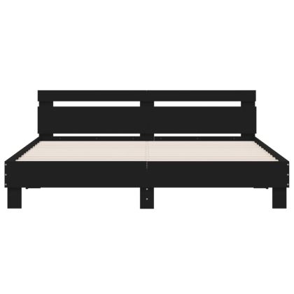 Рамка за легло с горна табла и LED, черна, 200x200 см