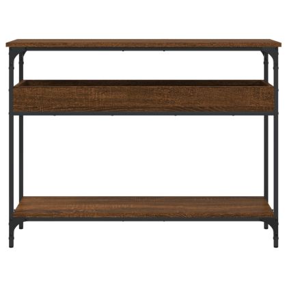 Конзолна маса с рафт, кафяв дъб, 100x29x75 см, инженерно дърво