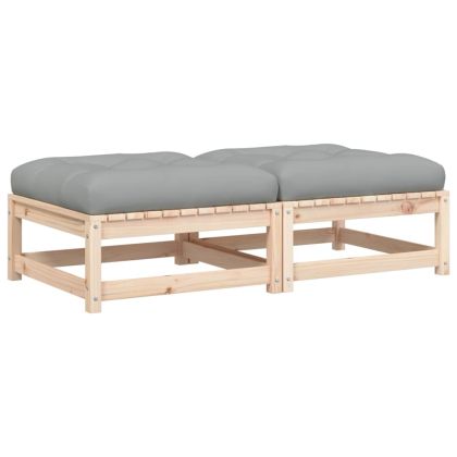 Градински табуретки с възглавници, 2 бр, борово дърво масив