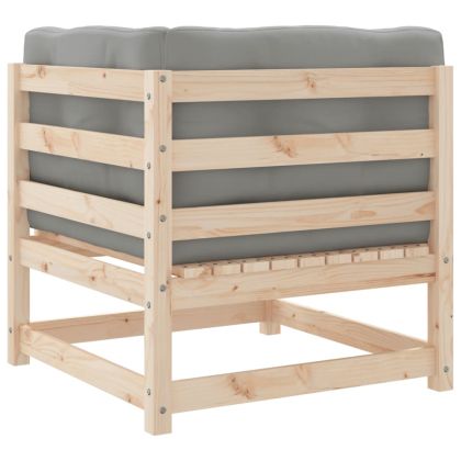 Градински ъглов диван с възглавници, борово дърво масив