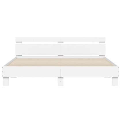 Рамка за легло с табла и LED, бяла, 160x200 см