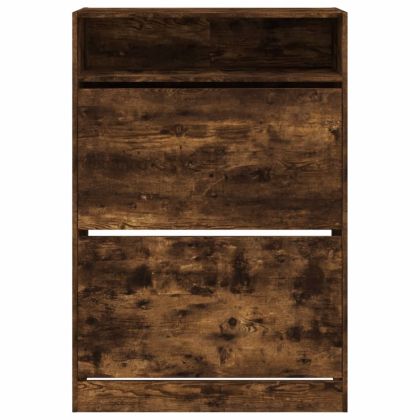 Шкаф за обувки с 2 флип чекмеджета опушен дъб 80x34x116 см