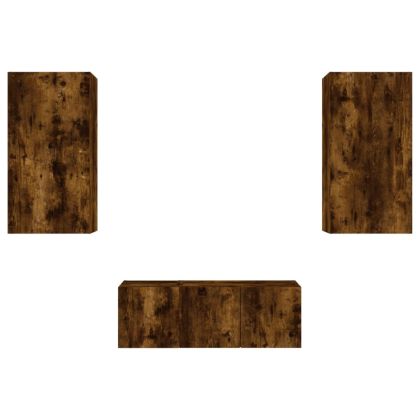 ТВ стенни модули с LED, 4 части, опушен дъб, инженерно дърво