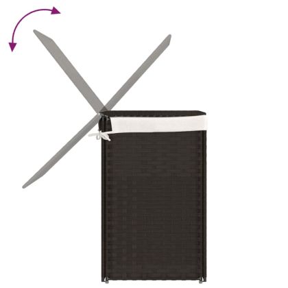 Кош за пране с 2 секции, тъмнокафяв, 53x35x57 см, полиратан