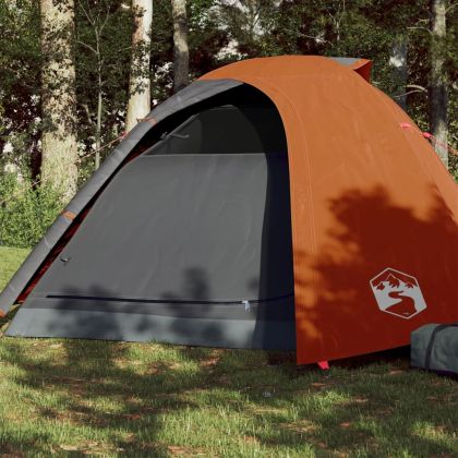 Куполна къмпинг палатка, 4-местна, сиво-оранжева, водоустойчива