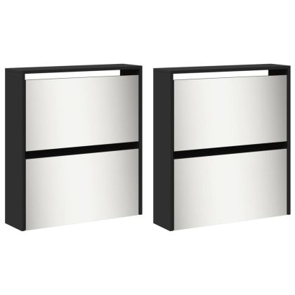 Шкаф за обувки с огледало, 4 нива, черен, 63x17x134 см