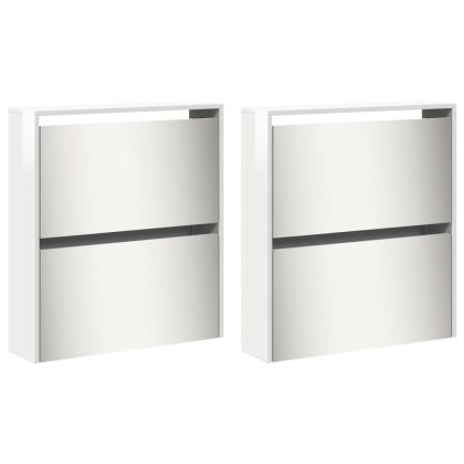 Шкаф за обувки с огледало, 4 нива, бял гланц, 63x17x134 см