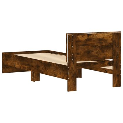 Рамка за легло с табла и LED осветление, опушен дъб, 90x200 см