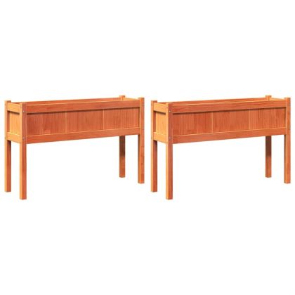 Градински сандъци, 2 бр, с крака, восъчнокафяв, бор масив