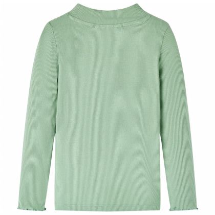 Детска тениска с дълги ръкави, ниска яка, тъмна мента, 116