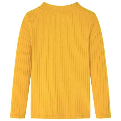 Детска тениска с дълъг ръкав, рипсено трико, тъмна охра, 104