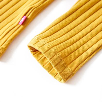 Детска тениска с дълъг ръкав, рипсено трико, тъмна охра, 104