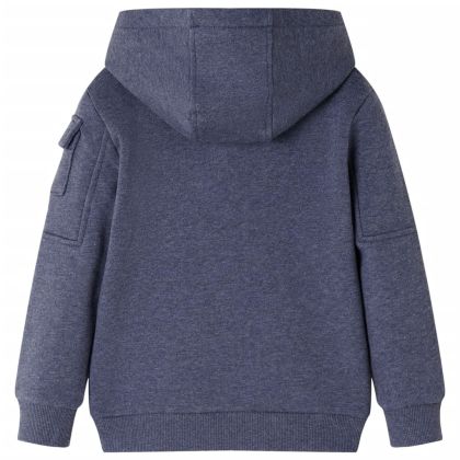 Детски суитшърт с качулка и цип, тъмносин меланж, 128