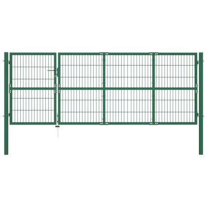 Градинска оградна порта със стълбове 350x120 см стомана зелена