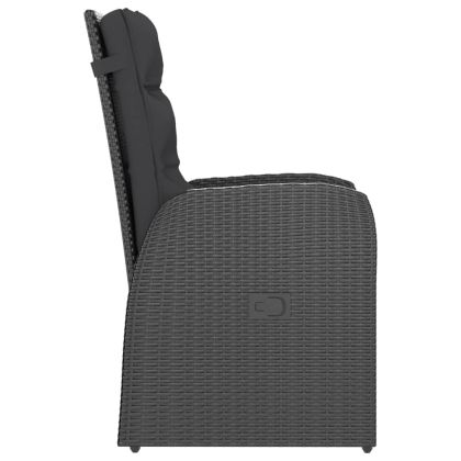 Градински комплект с възглавници, 11 части, полиратан, черен