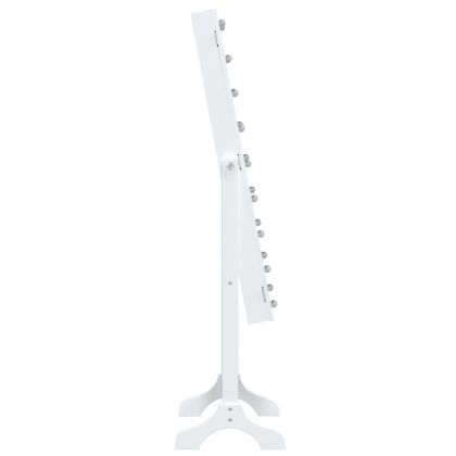 Стоящо огледало с LED, бяло, 34x37x146 см