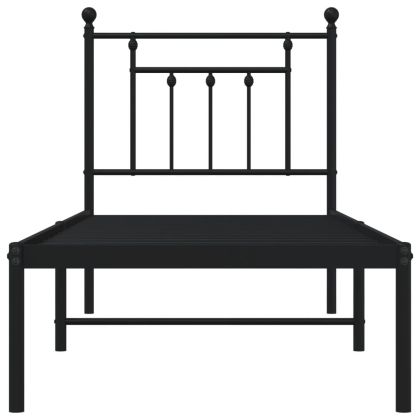 Метална рамка за легло с горна табла, черна, 75x190 см