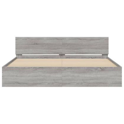 Рамка за легло с табла и LED, сив сонома, 180x200 см