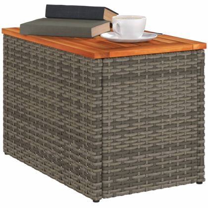 Градински масички 2 бр сиви 55x34x37 см полиратан дърво масив