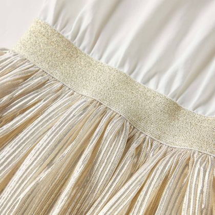 Детска рокля с къс ръкав, екрю, 128