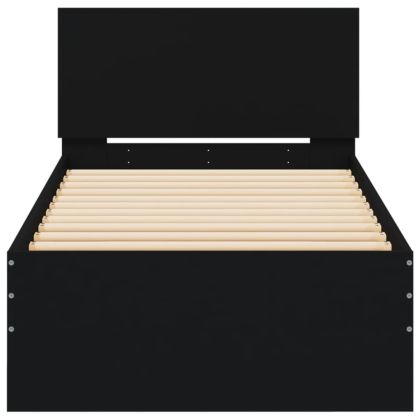 Рамка за легло с табла, черна, 90x200 см, инженерно дърво
