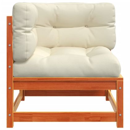 Градински ъглов диван с възглавници восъчнокафяв бор масив