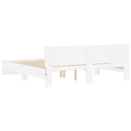 Рамка за легло с табла и LED, бяла, 180x200 см