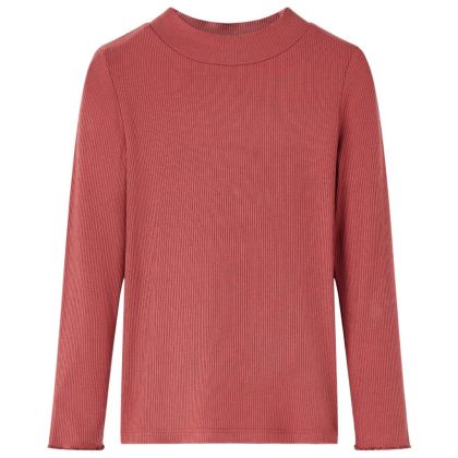 Детска тениска с дълги ръкави, ниска яка, опушено червено, 128