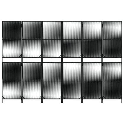 Параван за стая, 6 панела, черен, полиратан