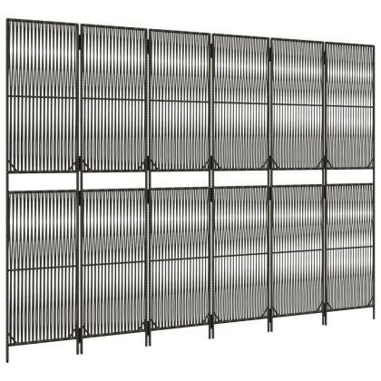 Параван за стая, 6 панела, сив, полиратан