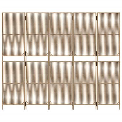 Параван за стая, 5 панела, бежов, полиратан