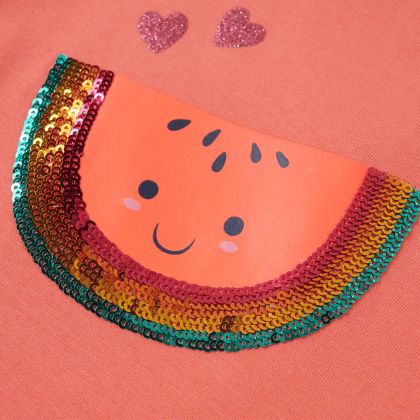 Детска тениска с къдрави ръкави, коралова, 104