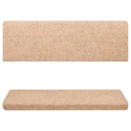 Изтривалки за стълби, самозалепващи се, 15 бр., 65x21x4 см, кремави, с правоъгълен ръб