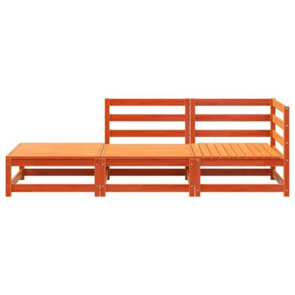 Градински диван с табуретка, 2-местен, восъчнокафяв, бор масив