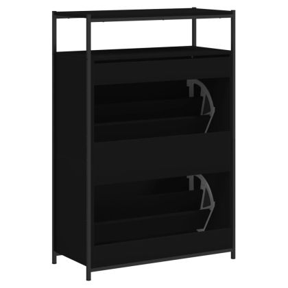 Шкаф за обувки, черен, 75x34x112 см, инженерно дърво