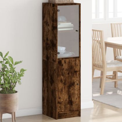 Висок шкаф със стъклена врата, опушен дъб, 35x37x142 см
