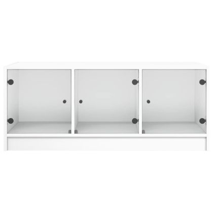 Маса за кафе със стъклени врати, бяла, 102x50x42 см