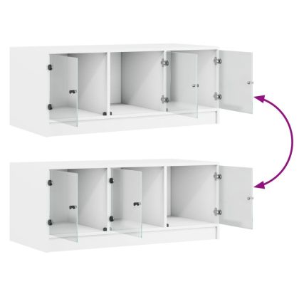 Маса за кафе със стъклени врати, бяла, 102x50x42 см