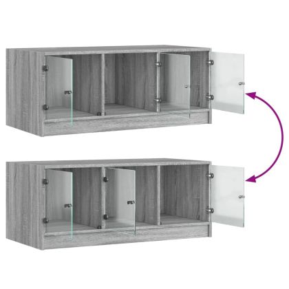 Маса за кафе със стъклени врати, сив сонома, 102x50x42 см