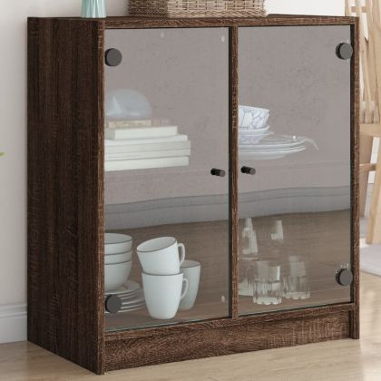Страничен шкаф със стъклени врати, кафяв дъб, 68x37x75,5 cm