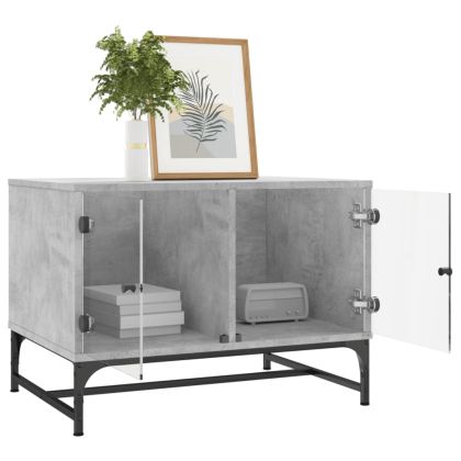 Маса за кафе със стъклени врати, бетонно сива, 68,5x50x50 см