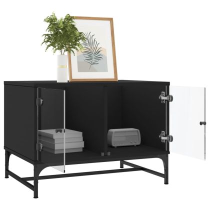 Маса за кафе със стъклени врати, черен, 68,5x50x50 см
