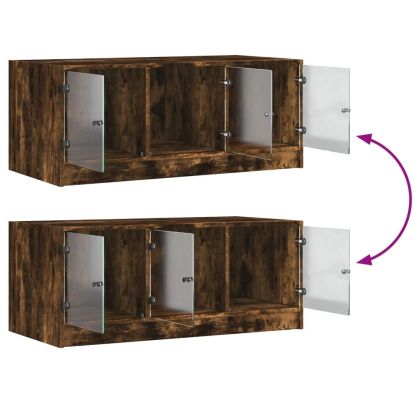 Маса за кафе със стъклени врати, опушен дъб, 102x50x42 см