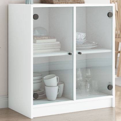 Страничен шкаф със стъклени врати, бяла, 68x37x75,5 cm
