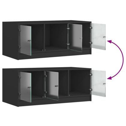 Маса за кафе със стъклени врати, черна, 102x50x42 см