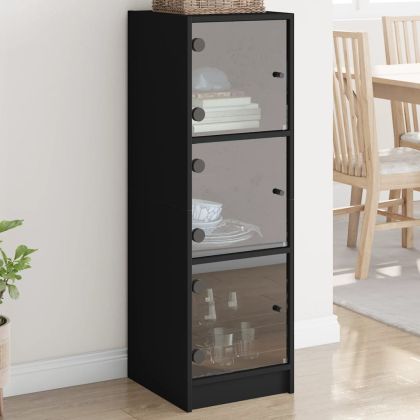 Висок шкаф със стъклени врати, черен, 35x37x109 см