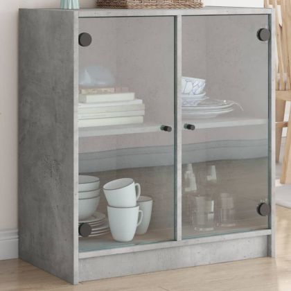 Страничен шкаф със стъклени врати, бетонно сива, 68x37x75,5 cm