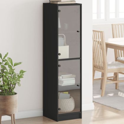 Висок шкаф със стъклени врати, черен, 35x37x142 см