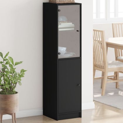 Висок шкаф със стъклени врата, черен, 35x37x142 см