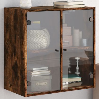 Стенен шкаф със стъклени врати, опушен дъб, 68x37x68,5 см